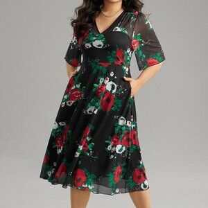 BLOOMCHIC Floral Mesh Elastic Waist Dress SIZE 3X